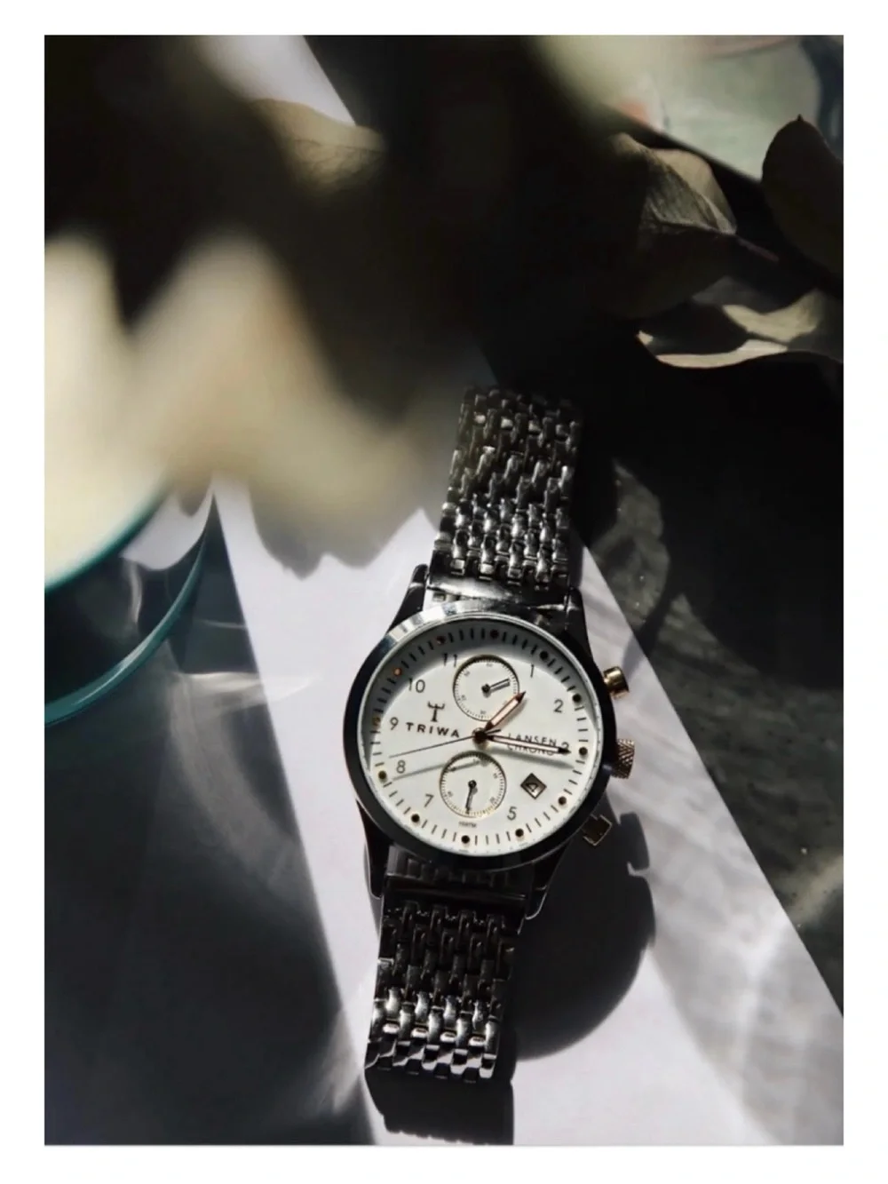 NWT Anthropologie TRIWA Ivory Lansen Chrono Steel Brace Watch  Unisex